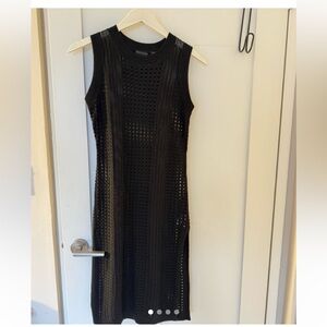 Tahari Black Crochet Coverup Midi Dress